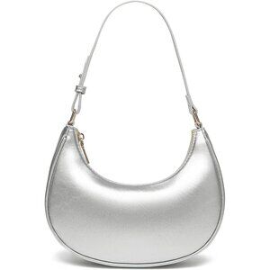 Women Silver Retro Classic Clutch Shoulder Tote Hand Bag With Zipper Closure